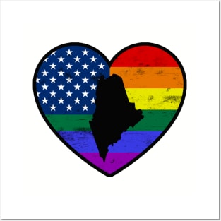 Maine United States Gay Pride Flag Heart Posters and Art